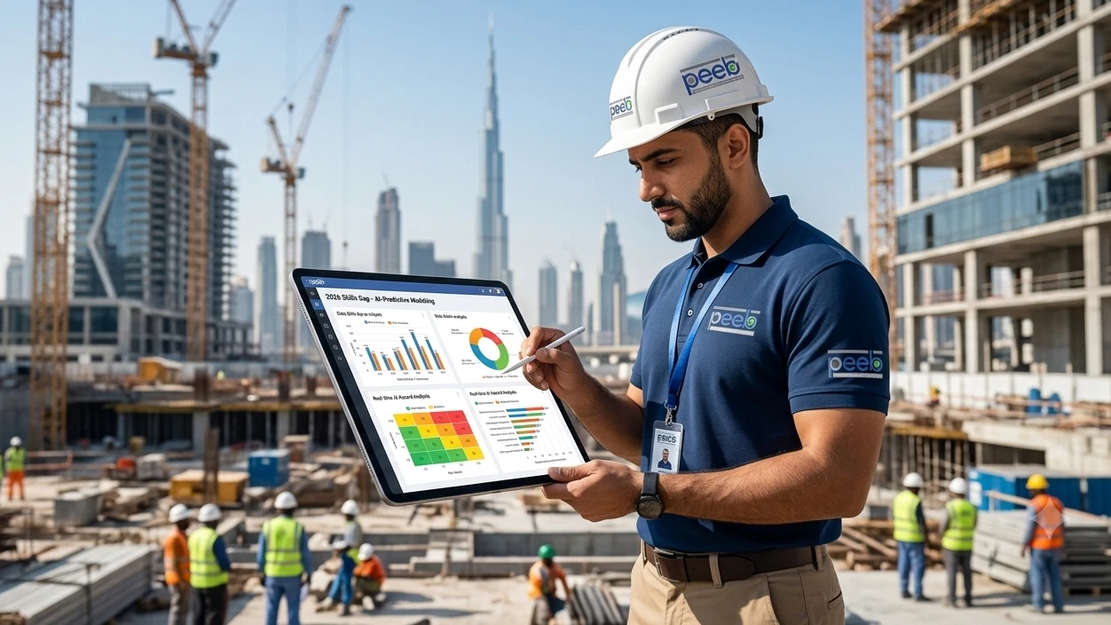 A Certified Safety Specialist analyzing AI-driven safety data to bridge the 2026 skills gap